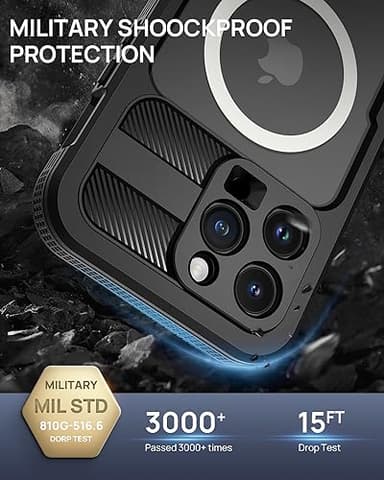 Lanhiem Magnetic for iPhone 15 Pro Max Case, IP68 Waterproof Dustproof Case, [Compatible with Magsafe] [Built-in Screen Protector] Full Body Heavy Duty Rugged Phone Cover 6.7 inch, Black/Clear - Image 4