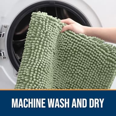 OLANLY Dog Door Mat for Muddy Paws 70x24, Absorbs Moisture and Dirt, Absorbent Non-Slip Washable Doormat, Quick Dry Chenille Mud Mat for Dogs, Entry Indoor Entryway Carpet for Inside Floor, Sage Green - Image 6