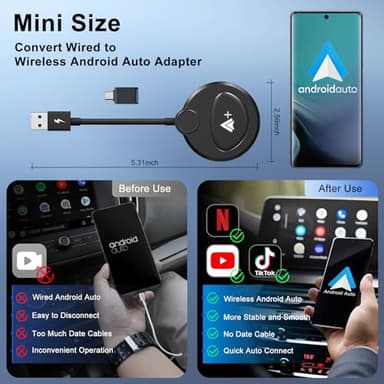 Android Auto Wireless Adapter Support Netflix YouTube Tiktok, Latest Wireless Android Auto Car Adapter for Factory Wired Android Auto to Wireless, Low Latency and Easy to Install_Black - Image 7