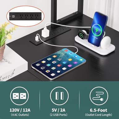 Yoobure L Shaped Desk Gaming Desk with LED Strip & Power Outlet, Reversible L-Shaped Computer Desk with Storage Shelf & Drawer, Corner Desk with Storage Bag, 2 Person Home Office Desk, Black - Image 9