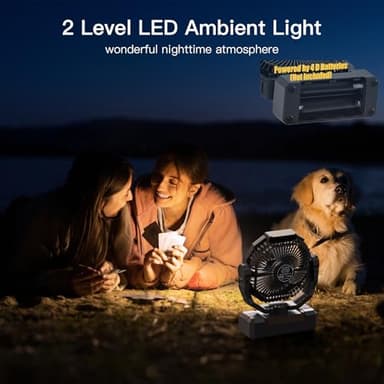 Battery Operated Fan [200H Max], 2 in 1 D-Cell Battery & USB Powered Fans, Portable Camping Fan with 4 Speeds, Light, Timer, Remote for Outdoor Tent, Travel, Picnic, Office, Bedroom - Black - Image 5