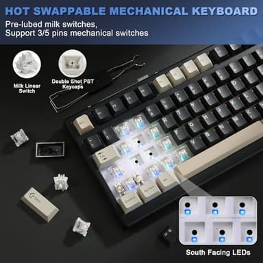 YUNZII YZ98 Gasket Mechanical Keyboard,99 Key Hot Swappable BT5.0/2.4G/USB-C Wireless NKRO 98% 1800 Layout with RGB LED Backlit for Linux/Win/Mac(Milk Switch, Black) - Image 3