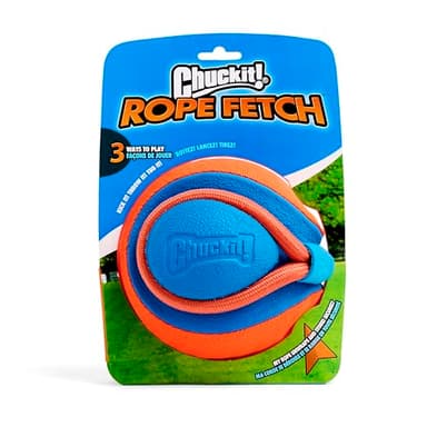 Chuckit! Rope Fetch Dog Toy - Ball on Rope Fetch and Tug-of-War Toy for Dogs - Durable EVA Rubber Construction - 5.5-inch Diameter - 18-inch Rope - Orange and Blue - Image 6
