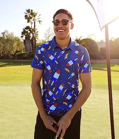 Tipsy Elves Golf Shirts for Men - Performance Athletic Fit Men's Golf Polo Shirts for Men w/Moisture Wicking Stretch Fabric - Men's Blue Grand Finale Golf Polo Size Small - Image 5