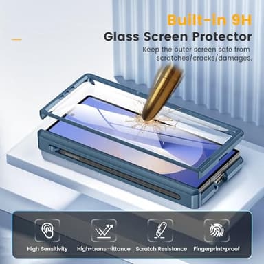 Caka for Samsung Galaxy Z Fold 6 Case [Thinner S Pen Holder] [Hidden Kickstand] [Hinge Protection] [Screen Protector] Full Body Hard Shockproof Phone Cover with Anti-Slip Textured for Fold6 - Blue - Image 5