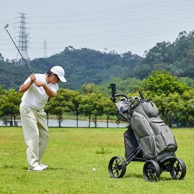 FLAGTAG Golf Push Cart 4 Wheels,Folding Golf Cart, Golf Pull cart with Cup Holder,Umbrella Holder,Cooler Bag, Foldable with one-Click,Handle Height Adjustable,Drink Holder,Walking Push cart - Image 9