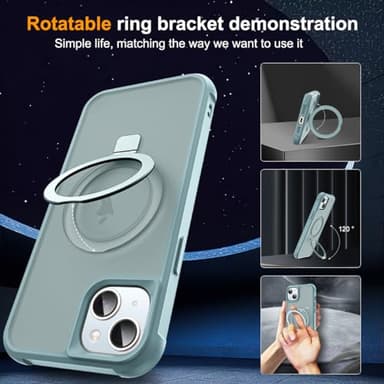 SKYLMW Compatible with iPhone 15 Plus Case with Invisible Magnetic O-Ring Stand Military-Grade Translucent Case for iPhone 15 Plus 6.7" [Compatible with Mag-Safe][Great Grip Feeling], Blue - Image 2