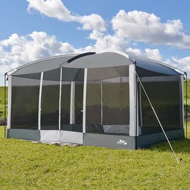 Screen House Tent 13x9ft Screen Room Mesh Gazebos w/ 2 Magnetic Doors, Included Projection Screen, Camping Tent Screened Canopy Shelter for Outdoor Patios Backyards Activities (Gray) - Image 1