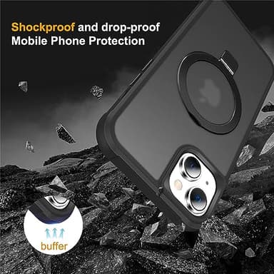 SKYLMW Compatible with iPhone 15 Plus Case with Invisible Magnetic O-Ring Stand Military-Grade Translucent Case for iPhone 15 Plus 6.7" [Compatible with Mag-Safe][Great Grip Feeling], Black - Image 6