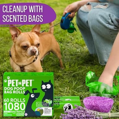 Pet N Pet 1080 Counts Green Poop Bags for Dogs, 41% Plant Based & 59% PE Extra Thick Dog Poop Bags Rolls, 9" x 13", Lavender Scented Pet Waste Bag - Image 6