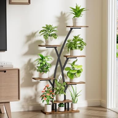 EVAWOO Plant Stand Indoor with Grow Lights - 7 Tier Indoor Plant Shelf, 42" Corner Plant Stands for Indoor Plants, Tree-Shaped Plant Rack for Living Room, Balcony, Black - Image 2