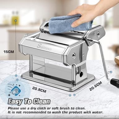 Sailnovo Pasta Maker Machine, 180 Roller Pasta Maker, 9 Adjustable Thickness Settings 2-in-1 Noodles Maker with Rollers and Cutter, Perfect for Spaghetti, Fettuccini, Lasagna or Dumpling Skin Silver - Image 7