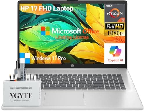 HP 2025 17 Inch Laptop Computer, 17.3 IPS FHD Business Laptop PC, AMD Ryzen 5 6-Core, 64GB RAM 2.5TB Storage (2TB SSD+512GB Docking Set), Windows 11 Pro Lifetime Office, 10-Key Number Pad - Image 1