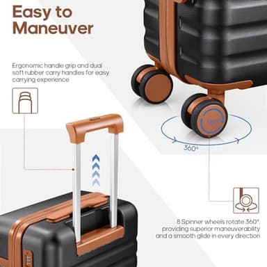 UKEIN Luggage Sets 3 Piece, Carry On Luggage 20In With Spinner Wheels,PC Hardside Suitcase Set with TSA Lock,Durable Carry On Suitcase With Travel Backpack for Men (Black, 3 piece set (20inch)) - Image 3