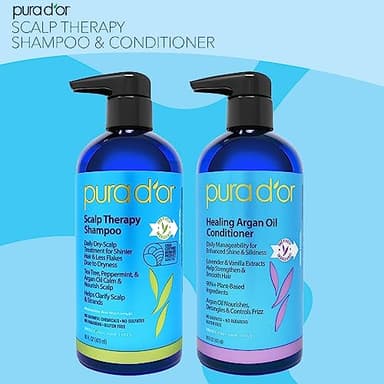PURA D'OR Scalp Therapy Shampoo & Conditioner Set (16oz x 2) Dry, Itchy Scalp-Hydrates & Nourishes Hair w/Tea Tree, Peppermint, Argan Oil & Biotin, All Hair Type, Men Women (Packaging Varies) - Image 5