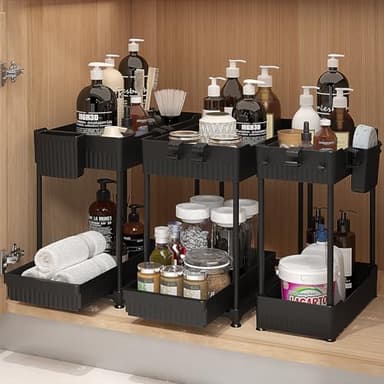 Sevenblue 3 Pack Under Sink Organizers, 2-Tier Multi-Use Kitchen and Bathroom Organizers and Storage with Sliding Drawers，Bathroom Cabinet Organizer (Black, 12.8 Inch) - Image 1