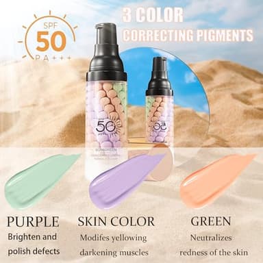 3 In 1Primer for Face Before Makeup,Sunscreen Isolation Cream, SPF 50, One Step Color Corrector Face Primer, Blurs Imperfections Oil Control & Moisturizing Skin Tone Correcting,Radiance Skin - Image 2