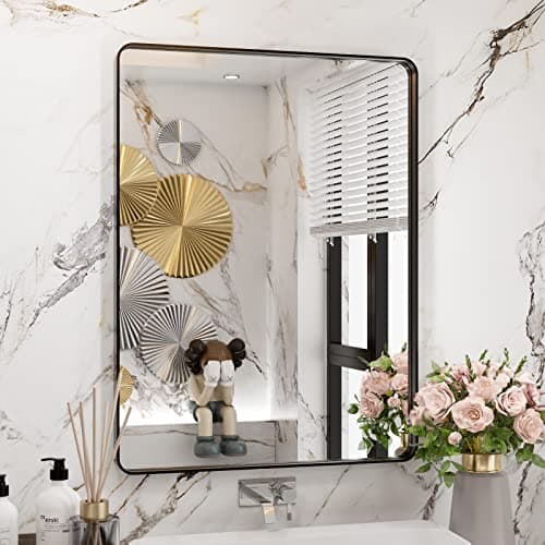 WEER Black Bathroom Mirror 24X32 Inch, Rectangular Black Metal Frame Mirror, Matte Black Bathroom Vanity Mirror with Tempered Glass, Rounded Corner, Anti-Rust (Horizontal/Vertical) - Image 1