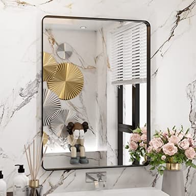 WEER Black Bathroom Mirror 24X32 Inch, Rectangular Black Metal Frame Mirror, Matte Black Bathroom Vanity Mirror with Tempered Glass, Rounded Corner, Anti-Rust (Horizontal/Vertical) - Image 1