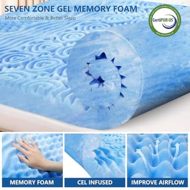 KAYFIA Mattress Topper Full with Dual Layer 3 Inch Memory Foam, 2 Inch Cooling 7-Zone Gel Memory Foam Plus 1 Inch Down Alternative Pillow Top Mattress Topper,Deep Pocket, Support for Back Pain Relief - Image 4