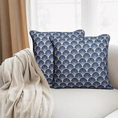 Ridhi Sky Shell Print Print Cotton Throw Pillow Covers for Decorative Couch Pillows for Living Room, Chic Boho Cute Outdoor Thanksgiving Pillows Covers Gifts 18x18 Inches - Image 3