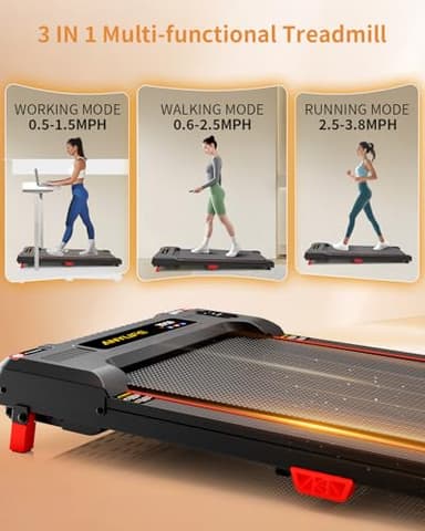 Anylife Treadmill Incline Walking Pads Under Desk 330lb Capacity, 2.5HP Portable Small Running Pad with LED Display for Home, Compact, Remote Control, Black Red - Image 9