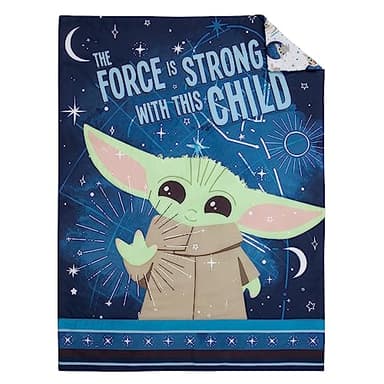 NoJo Star Wars The Child Little Bounty Blue, Green and White Grogu The Force is Strong with This Child 4 Piece Toddler Bed Set Comforter, Fitted Bottom Sheet, Flat Top Sheet and Reversible Pillowcase - Image 2