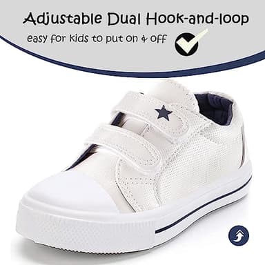 K KomForme Toddler Boys & Girls Shoes Kids Canvas Sneakers with Cartoon Dual Hook and Loops, Size 12 Little Kid, White - Image 2