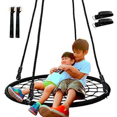 SUPER DEAL 40'' Spider Web Tree Swing Round Net Swing Platform Rope Swing Set for Kids Adult, 71" Detachable Nylon Rope with Swivel for Outdoor Backyard, Max 660 Lbs Extra Safe Steel Frame, Black - Image 1