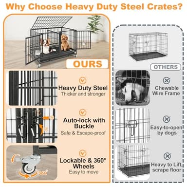 Homey Pet 43 Inch Dog Crate, Heavy Duty Stackable Dog Crate Cage Kennel for Medium Dogs with Divider, Bowls, 3 Door, Removable Grid & Tray, 4 Lockable Wheels, Breeding & Grooming Drop Cages for Dogs - Image 6