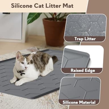 Garoopion Cat Litter Box Mat, Large 34" X 22" Cat Litter Mat, Waterproof Silicone Pad for Floor, Dark Gray - Image 2