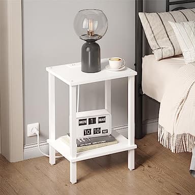 TUTOTAK End Table with Charging Station, Set of 2, Small Side Table with Outlets, Nightstand Bedside Table, 2-Tier Storage Shelf for Small Space, Living Room, Bedroom White TB01BW041 - Image 10