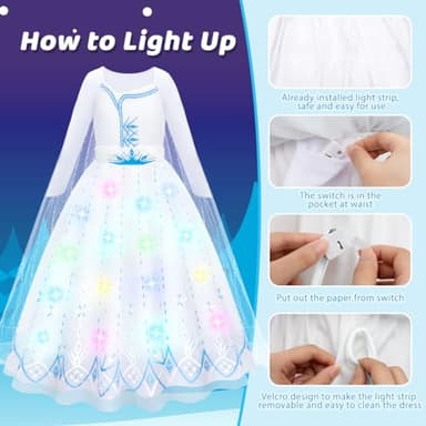 Meland Princess Dress Up for Girls 3-10 - Dress Up Clothes for Kids Pretend Play, Light Up Halloween Costume for Girls(M,5-6 Years) - Image 5