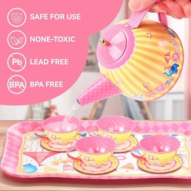 61Pcs Tea Party Set for Little Girls, Dreamland World Tea Set Toys Including Dessert, Cake Stand & Carrying Case, Kids Kitchen Pretend Play for 3 4 5 6 Year Old Girl Birthday Gifts - Image 5