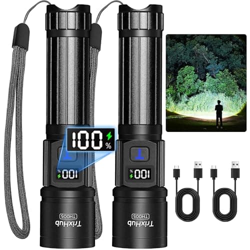 Rechargeable Flashlights 2 Pack, Super Bright High Lumens Flash Light, 5 Modes Zoomable Linternas with LCD Digital Display, Powerful Handheld LED Flashlights for Emergencies Camping - Image 1