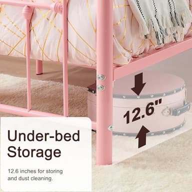 VECELO Twin Size Metal Platform Bed Frame with Headboard and Footboard, Heavy Duty Slat Support/No Box Spring Needed Mattress Foundation/Underbed Storage Space, Victorian Style - Image 8