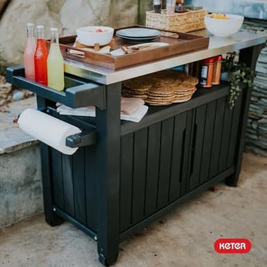 Keter Unity XL Portable Outdoor Table with Stainless Steel Top for Kitchen Prep and Outdoor Storage Cabinet for Grilling Accessories, Dark Grey - Image 12
