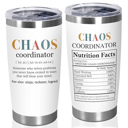 TEEZWONDER Appreciation Gifts For Coworkers - Chaos Coordinator Insulated Coffee Tumbler with Lid 20 oz - Teacher Retirement Thank You Birthday Gifts for Women Friends Coworkers Boss Employee - Image 1