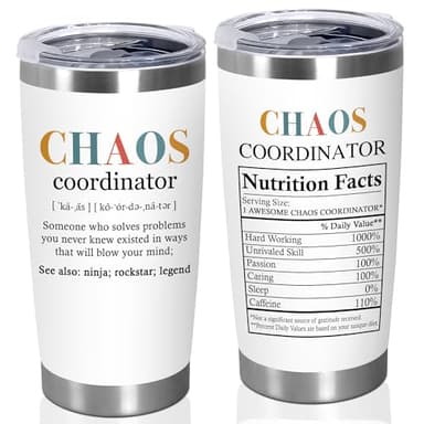 TEEZWONDER Appreciation Gifts For Coworkers - Chaos Coordinator Insulated Coffee Tumbler with Lid 20 oz - Teacher Retirement Thank You Birthday Gifts for Women Friends Coworkers Boss Employee - Image 1