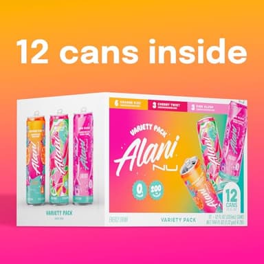 Alani Nu VARIETY PACK CHERRY TWIST, PINK SLUSH, ORANGE KISS Sugar Free, Low Calorie Energy Drinks, 200mg Caffeine, Biotin B Vitamins, Zero Sugar, 10 Calories, 12 Fl Oz Cans, 12 Pack - Image 3
