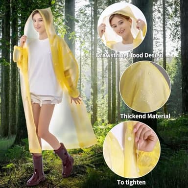 RAYGARD Disposable Rain Ponchos for Adults, Emergency Panchos with Hood and Elastic Sleeve for Travelling Outdoor in Yellow - Image 3