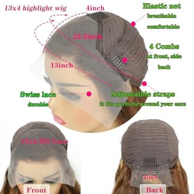 Ombre Lace Front Wig Human Hair 28inch Highlight 13x4 HD Straight Lace Front Wigs 180% Density 4/27 Colored Honey Blonde HD Lace Frontal Wigs For Women Glueless Pre Plucked with Baby Hair - Image 5