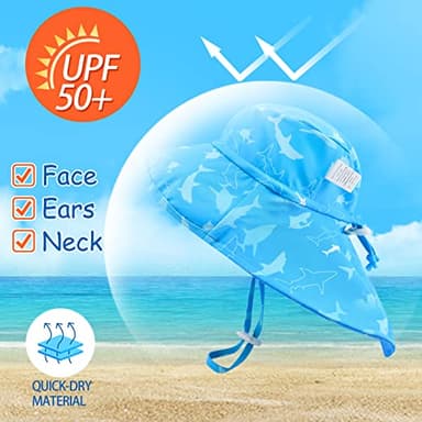 UNIFACO Baby Boy Bathing Suit Infant Shark Rashguard Swimsuit 12 Months One Piece Sunsuits Swimwear with Sun Hat - Image 3