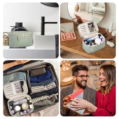 Wandering Nature Makeup Bag, Travel Make Up Organizer Cosmetic Brush Bags Case for Women in Vegan Leather, Sage Green, Patent Pending - Image 7