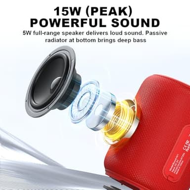 Bobtot Portable Speaker Bluetooth, IPX6 Shower Speaker Waterproof, 25H Playing Time, Loud and Stereo Sound with Bass, Dual Pairing for Party, Camping, Travel, Red - Image 2
