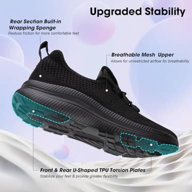 ZOVE Wide Toe Box Shoes Women Extra Wide Width Sneakers Ultra Light Road Running Shoes Non-Slip Tennis Sneakers Breathable Walking Athletic 8803 Full Black 38 - Image 4