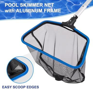 POOLAZA Aluminum Frame Pool Skimmer Net & 16.5'' Pool Brush Head, Deep Bag Pool Net Skimmer & Pool Brushes for Cleaning Pool Walls, Professional Pool Cleaning Kit for Above Ground Pool &Inground Pools - Image 3