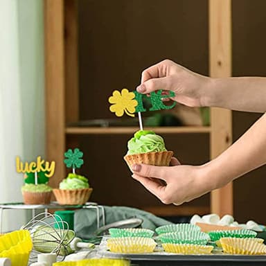 Estivaux 13 PCS St Patrick's Day Cupcake Toppers Decorations, Glitter Green Shamrock Cake Toppers Golden Luck Words Cupcake Picks for St Patrick's Day Party Custome Cosplay Carnival Decorations - Image 4
