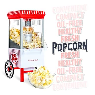Nostalgia Vintage Hot-Air Popcorn Maker Machine - Makes Up to 12 Cups - Oil-Free - Healthier Popcorn - Classic Stand-Up Cart With Wheels - Includes Kernel Measuring Cup - White & Red - Image 5