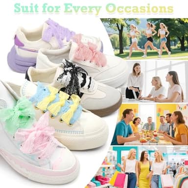 WEGOODZF Flat Lace Shoelaces for Women: 2 Pairs 2.3 CM Wide 47 Inch White Lacy Fancy Shoe Laces - Image 4